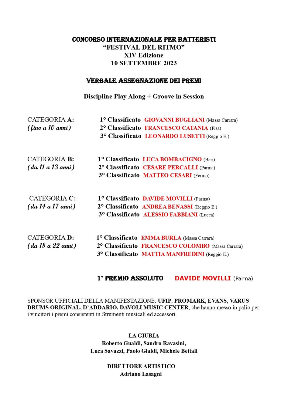 VI ASPETTIAMO A SETTEMBRE 2024 PER LA XV° EDIZIONE...