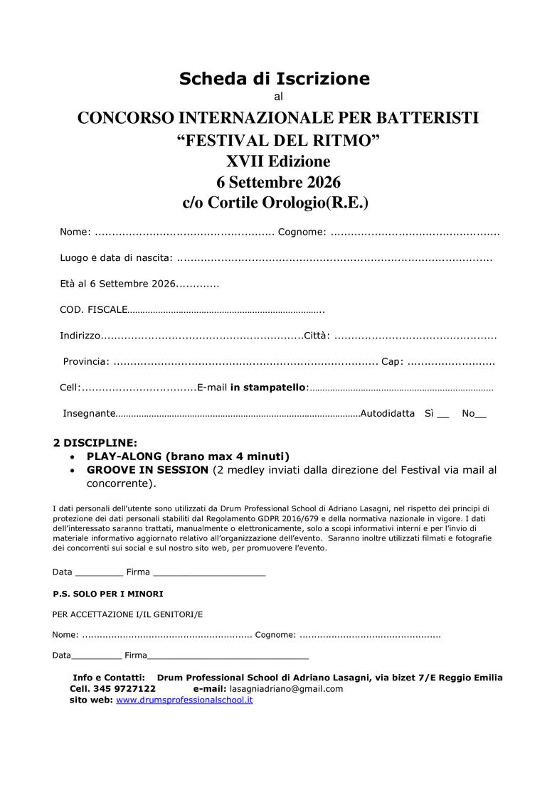 SCHEDA D'ISCRIZIONE